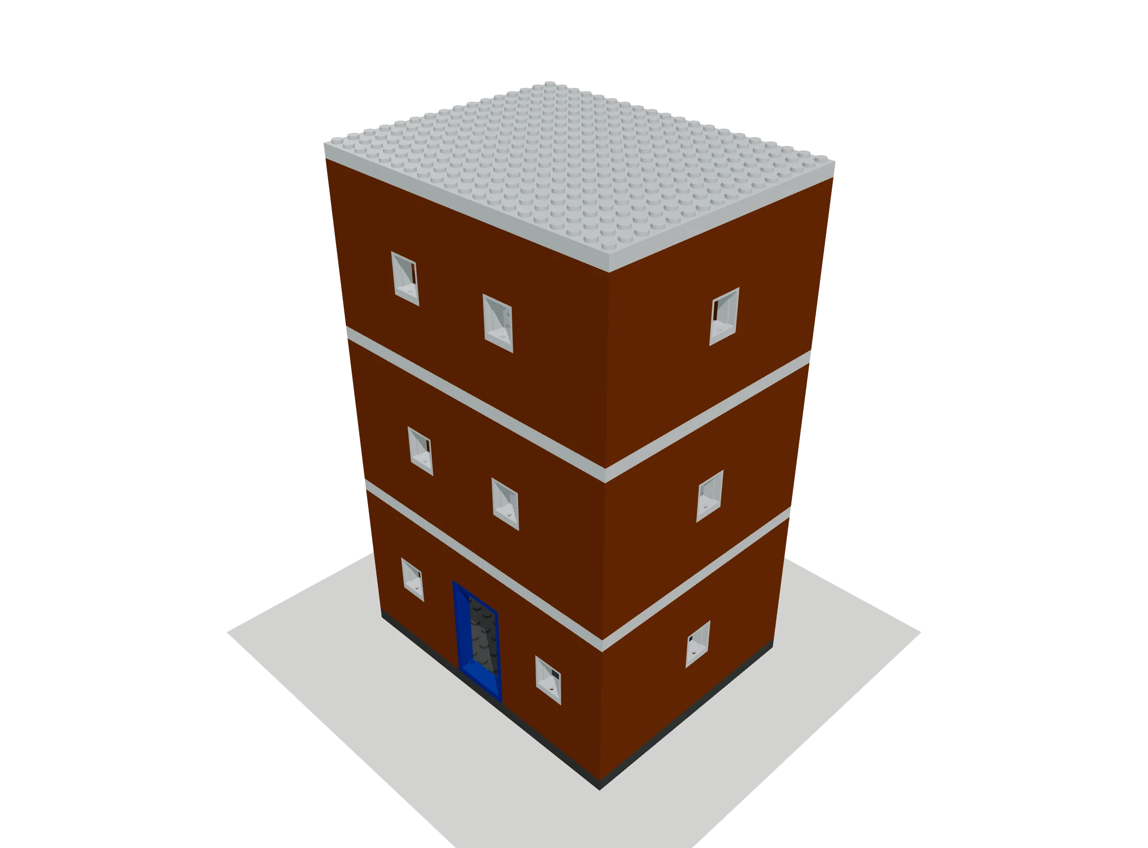 青い入口の3階建てタウンハウス